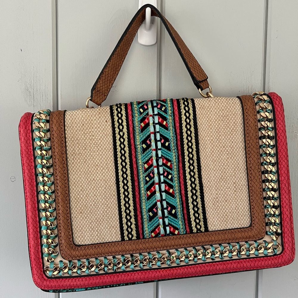 Aldo Hand Bag Purse Embroidery Snakeskin Chain Colourful *READ*